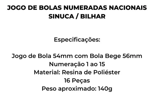 Jogo Bolas De Bilhar / Mesa De Sinuca - Modelo Sem Faixa