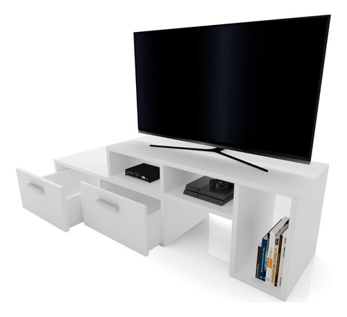 Mesa Para Lcd Led Rack Living Cajones Mueble Moderno Color Blanco