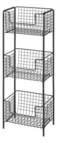  mDesign - Estantería vertical de 3 niveles para baño,  organizador de almacenamiento de metal decorativo con 3 cestas para guardar  y organizar toallas de baño, jabón de manos, artículos de aseo