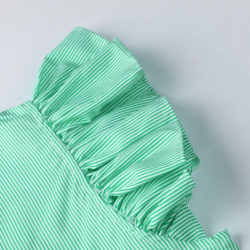 Tops De Mujer Verano A Rayas Con Cuello En V Volantes Sin Ma