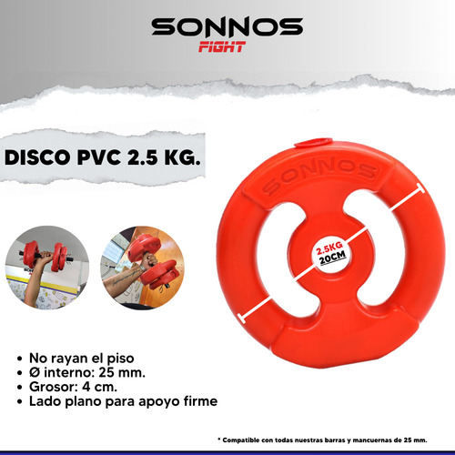 Mancuerna Hueca + 10 Kg 4x2.5kg + Discos Rojos Manija Sonnos