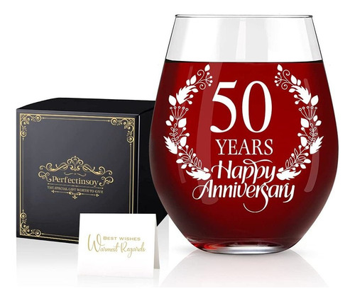 Copa De Vino De 50 Años Feliz Aniversario Caja De Rega...