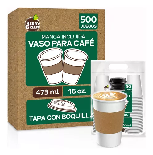 Berry Green 50 Vasos para Cafe de 10 oz (296 ml) Desechables con Tapa y  Manga Protectora, Perfecta P Best Trading VCAF10