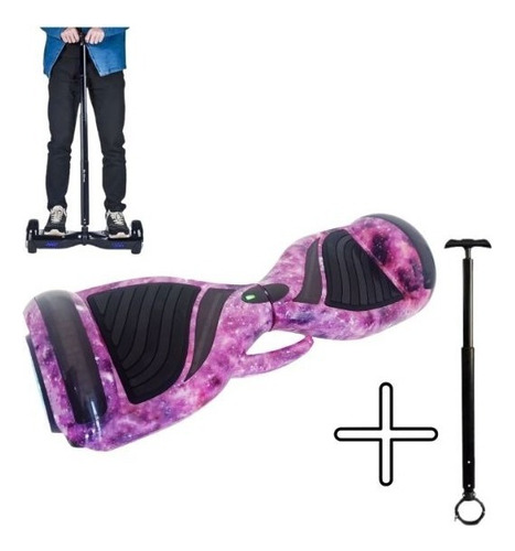 Skate Elétrico Hoverboard + Guidão Barra De Punho Ajustável Cor Galaxia Rosa