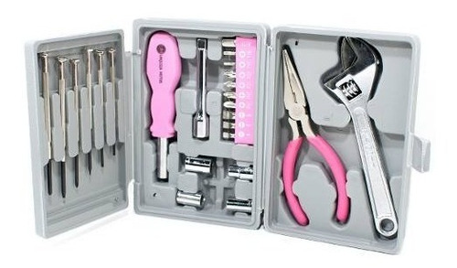 Juego Set Kit Herramientas 24 Piezas Rosa Estuche 011025a Um