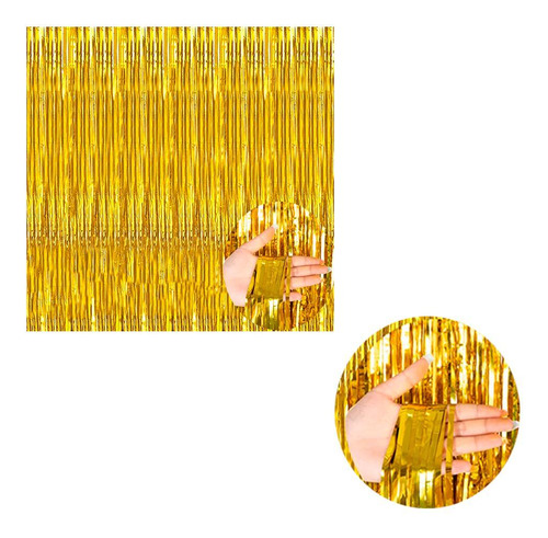 Cortina Metalizada Dourada De Franja Decoração - Festas