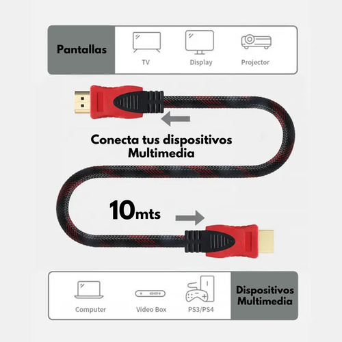 Cable Hdmi 10 Metros Para Tv Consolas Pc Dvr Monitores Y Mas