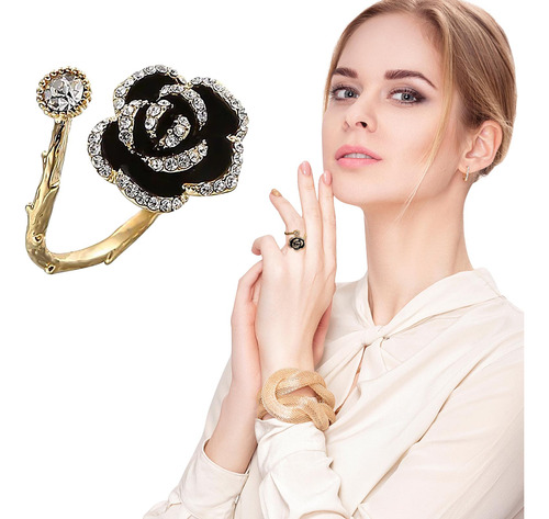 Anillo En Y Negro Con Incrustaciones De Diamantes Rosas Retr