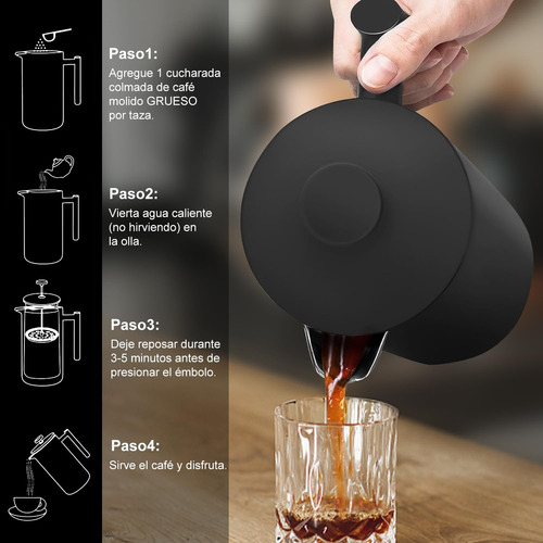 Cafetera Prensa Francesa Acero Inoxidable 1000ml Negra