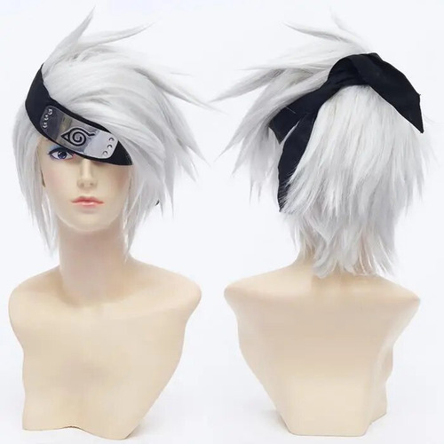 Peluca Corta Para Cosplay Hatake Kakashi, Blanca Y Plateada