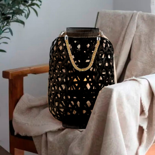 Lámpara Porta Velas De Mesa De Bambú Boho Deco