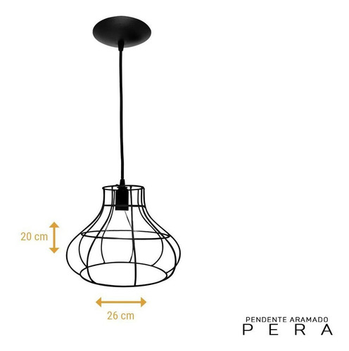 Imagem 5 de 5 de Kit 2 Pendentes Aramado Pera Retro Linha Casa Baier Preto