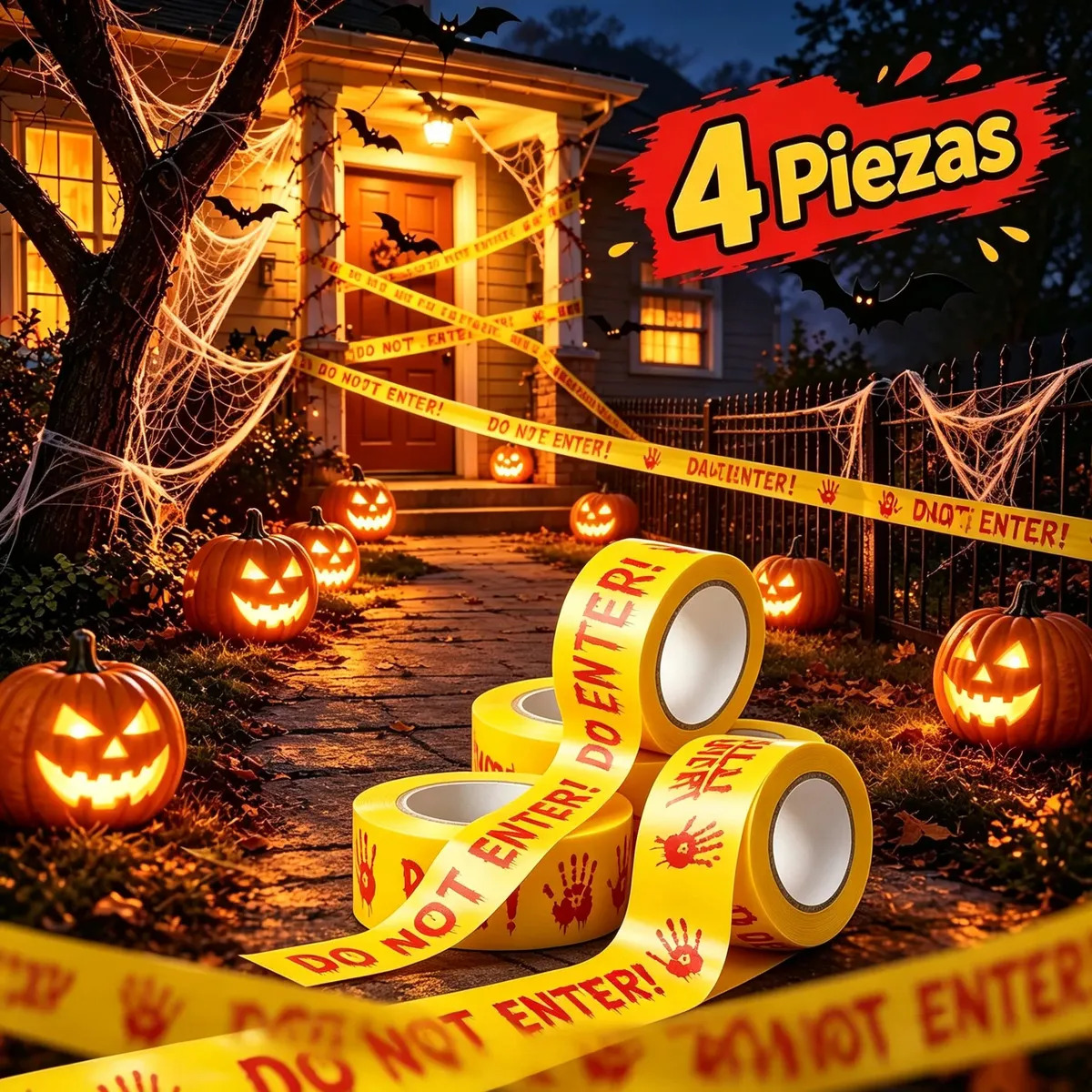 4 Piezas Cinta De Advertencia Halloween 4.8cm×25m Decoración Cinta Precaucion Amarilla Decoración De Fiestas De Terror Y Señalización