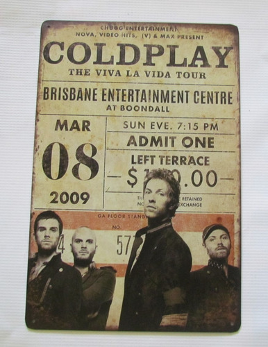 Poster Cartel Placa Coldplay Decoracion Banda Rock Bar Casa