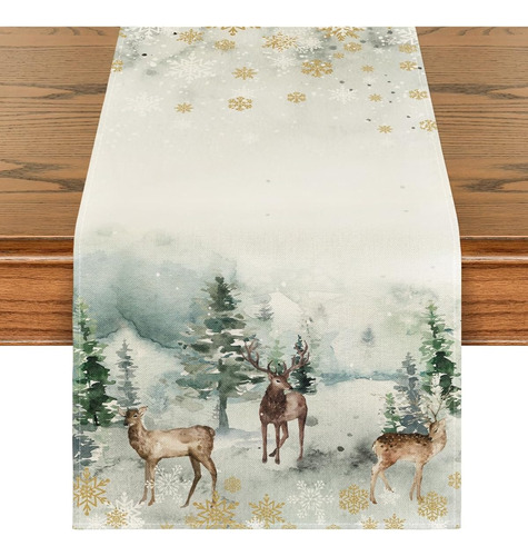 Camino De Mesa De Navidad Diseño Copos De Nieve Reno Pino
