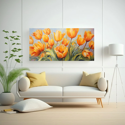 40x20cm Cuadro De Tulipanes Naranjas En Estilo Decorativo