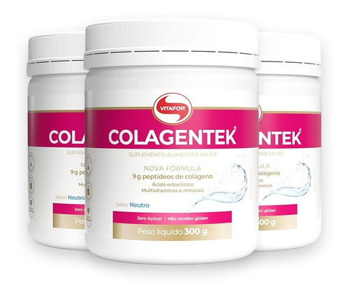 Kit 3 Colágeno Hidrolisado Colagentek Neutro 300g - Vitafor