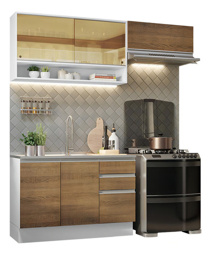 Mueble de Cocina Integral Madesa Glamy 200cm Blanco/Marrón
