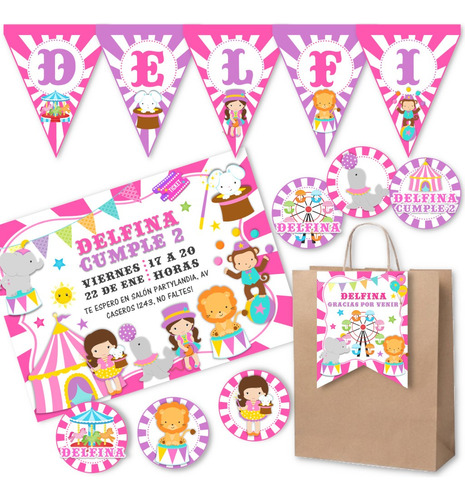 Kit Imprimible Circo Nena Invitaciones Candy Bar Editable