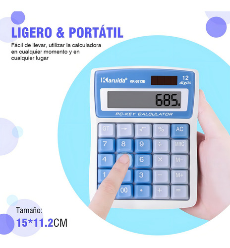 Calculadora Escritorio Mesa 12 Dígitos C/ Función Retroceso Color Azul