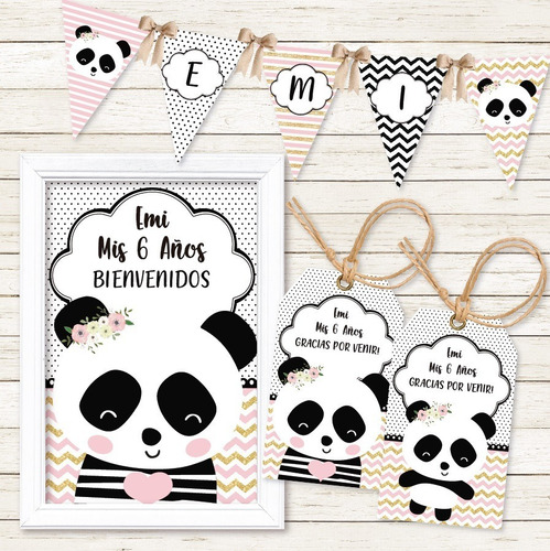 Mini Kit Imprimible Osita Panda Osa Rosa Dorado