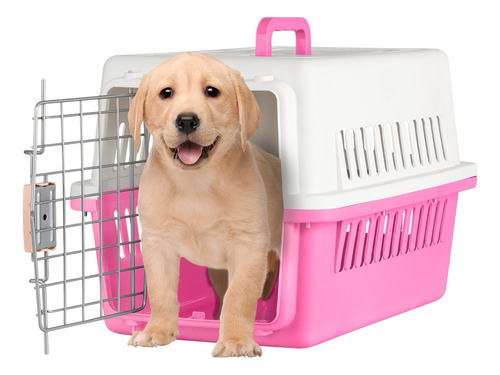 Jaula Transportadora Kennel Caja Viaje Mascotas Gato Perro Color Rosa