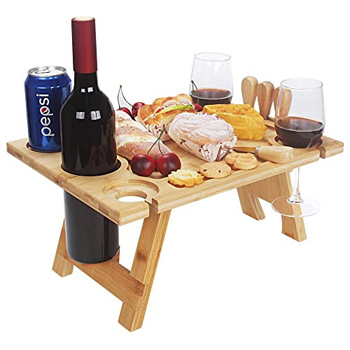 Mesa De Picnic Portátil Vino, Mesa De Bambú Plegable ...