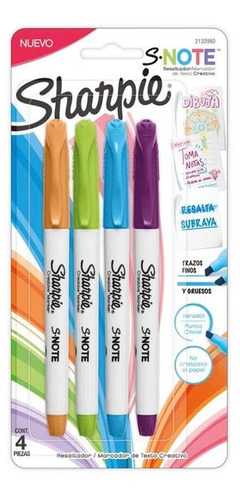 Set 4 Destacadores Sharpie S Note Colores Intensos