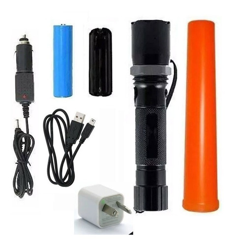 Imagen 3 de 10 de Linterna Tactica Militar Led Zoom Recargable 220v Usb Pilas