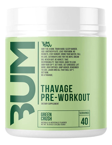 Pre Entreno Cbum Thavage Pwo Raw Nutrition 40 Servicios Sabor Green Crush