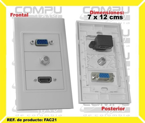 Toma De Pared Vga, Coaxial Hd Ref: Fac21 Computoys Sas