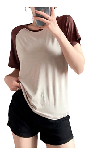 Camiseta Raglán De Manga Corta Con Cuello Redondo Y Bloques