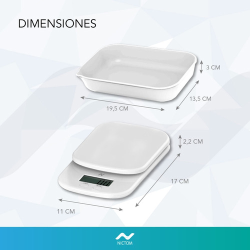 Balanza De Cocina Recipiente Nictom Digital Alta Precisión Capacidad máxima 2 kg Color Blanco