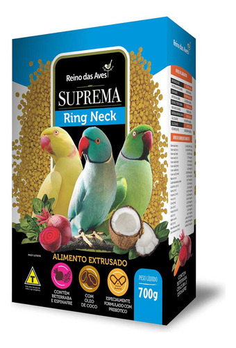 Kit 10 Ração Suprema Ringneck Psitacídeos Super Premium 700g