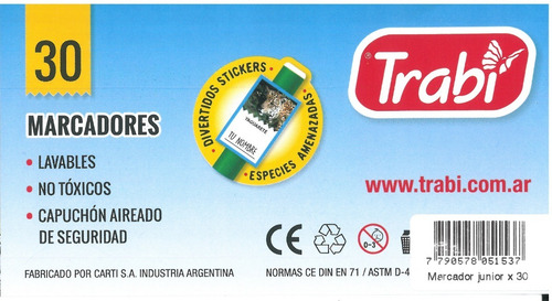 Marcadores Escolares Fibras De Colores Trabi X 30 U.v Devoto