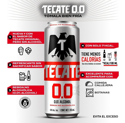 Cerveza Sin Alcohol Tecate 0.0 24 Latas De 355ml