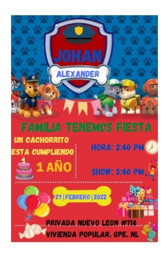 Invitación Digital Para Niños Paw Patrol