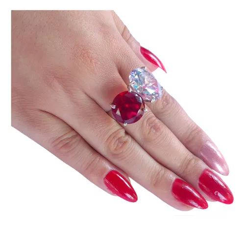 Anillo Tu Y Yo Con Rub Y Circonia Plata.925 Talla 7 Cuotas sin