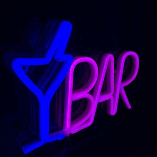 ~? Bar Neon Sign For Business Blue Cocktail Glass & Pink Bar