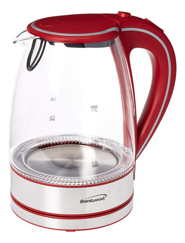 Brentwood Appliances Kt-r - Tetera De Vidrio Templado, 1,7 .