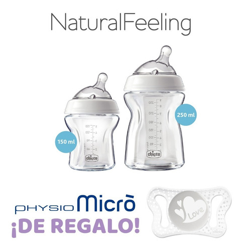 Imagen 1 de 5 de Pack Naturalfeeling Mamaderas De Vidrio + Chupete De Regalo