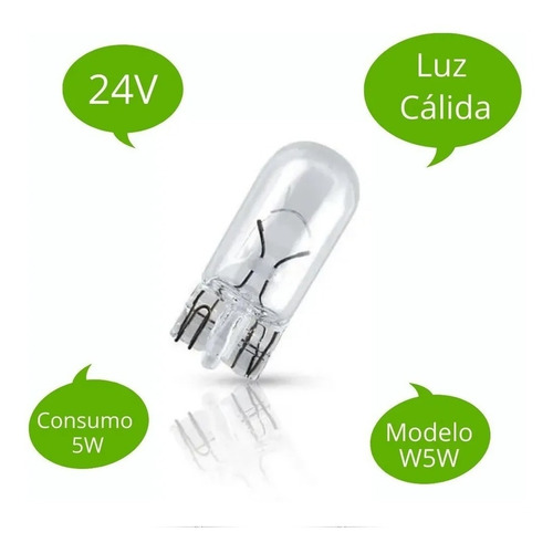 Imagen 2 de 8 de Lampara Kobo Filamento W5w 24v 5w Camion Posicion X 10 Unid