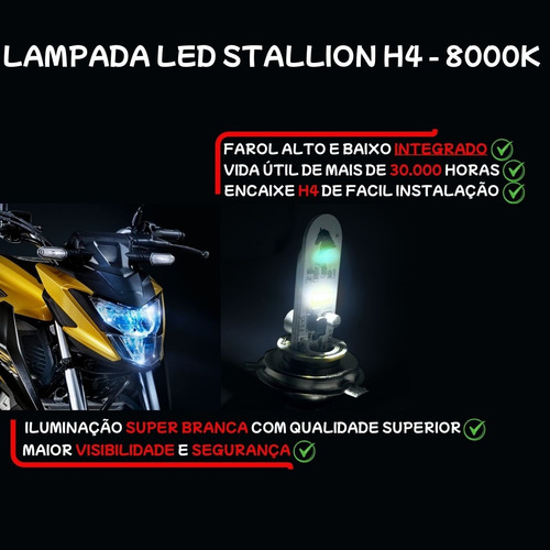 Lampada Led H4 Stallion Efeito Xenon Carro Moto 8000k Farol H4 Branco Branco-quente