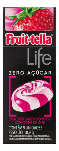 Bala Morango com Creme de Leite Zero Açúcar Fruit-Tella Life Caixa 18,9g 9 Unidades