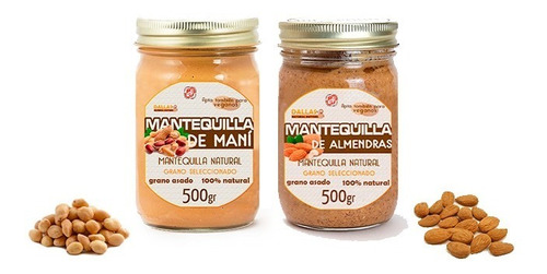 Pack: Mantequillas Naturales De Maní Y Almendras 1/2 Kg C/u