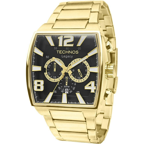 Relógio Technos Masculino Dourado Quadrado Legacy Original
