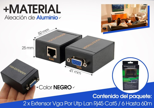 Extensor Vga Por Utp Rj45 Lan Cat 5 / 6 Hasta 60 Metros Par