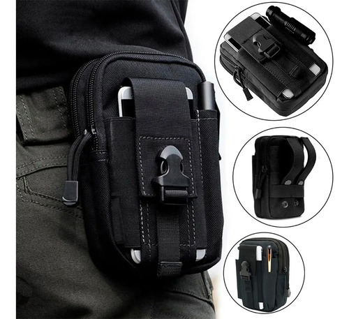 Pochete Tatica Militar Molle Porta Objeto Celular Carteira Cinto Multiuso De Caça Pesca coxa Pochete lateral guardar Faca Perna Treco Uber Motoboy dia a dia Tokshop Cor Preto