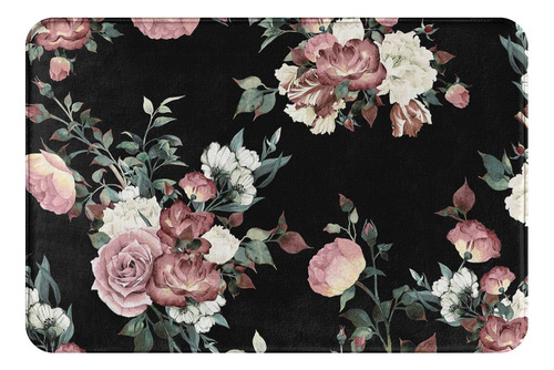 Kilowr Alfombra Baño Franela Diseño Floral Rosa Negra Para X