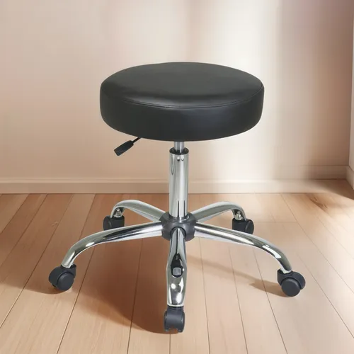 Taburete Cromado Ajustable Con Asiento De Vinilo